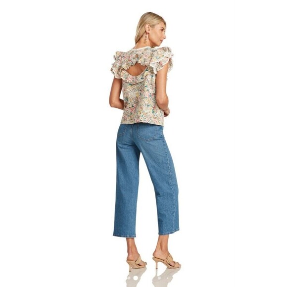 Trish Scully Floral Blouse Size 6 Ruffles Sleeves & Open Back NWT - Picture 2 of 8